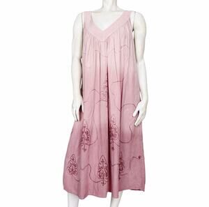 Ombre Cotton Dusty Pink Embroidered Midi Dress - OS